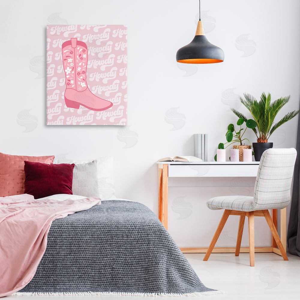 Natalie Carpentieri Pastel Cowgirl Boot Howdy Canvas Wall Art Print in Room