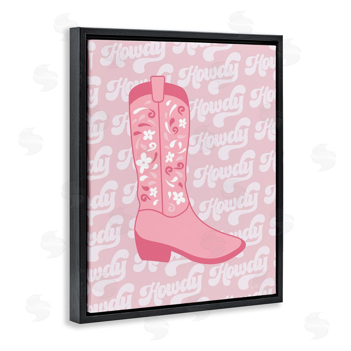 Natalie Carpentieri Pastel Cowgirl Boot Howdy Black Floating Frame Canvas Wall Art Print