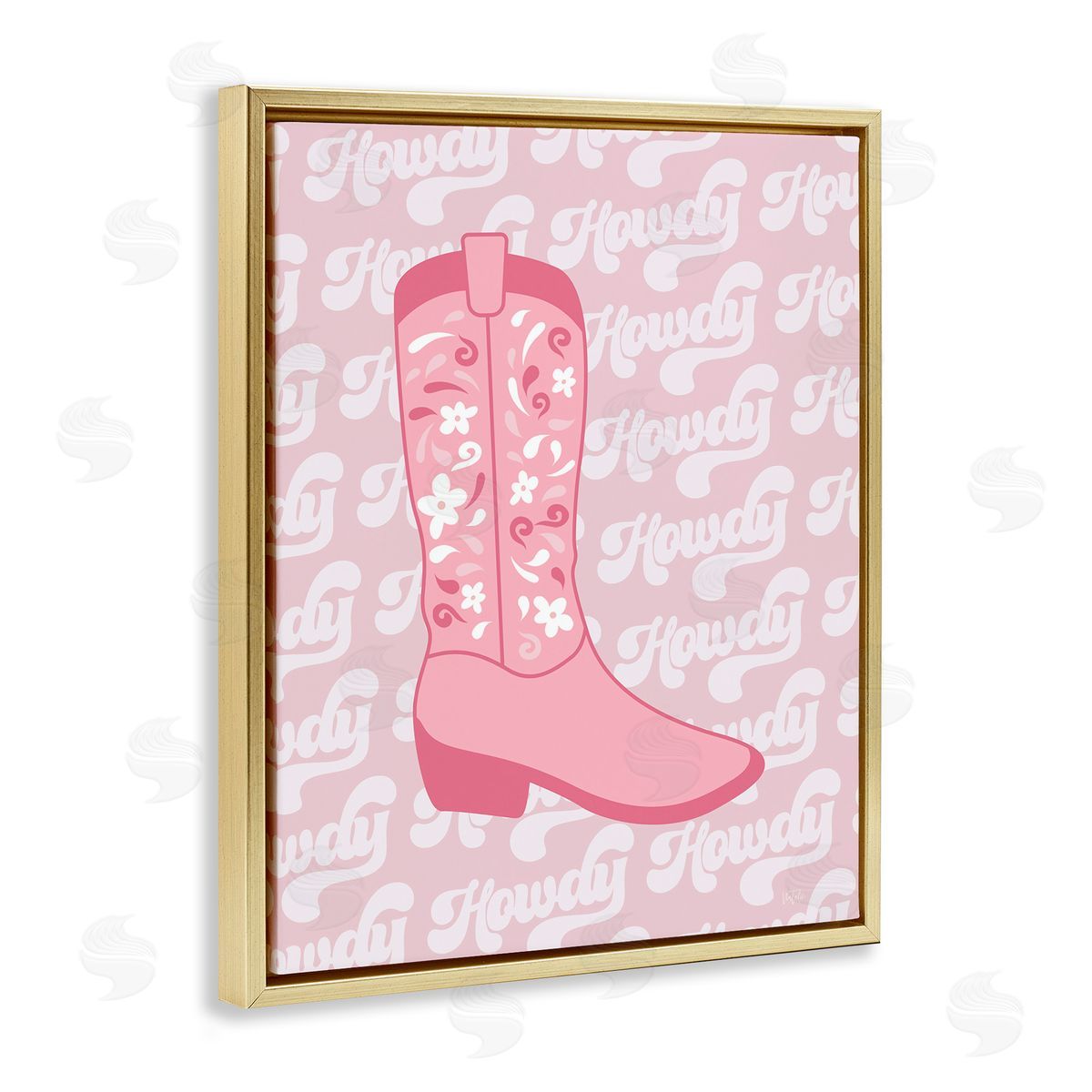 Natalie Carpentieri Pastel Cowgirl Boot Howdy Gold Floating Frame Canvas Wall Art Print