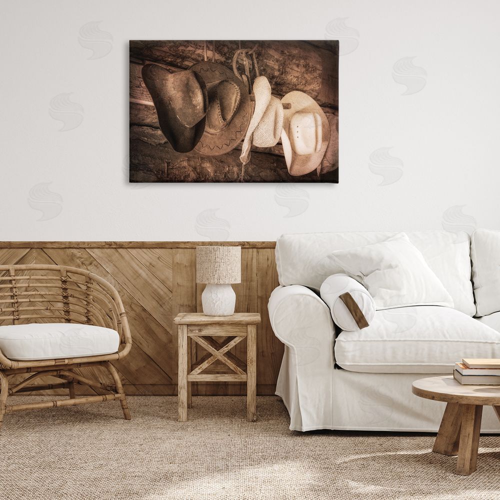 Danita Delimont Rustic Cowboy Hats Canvas Wall Art Print in Room