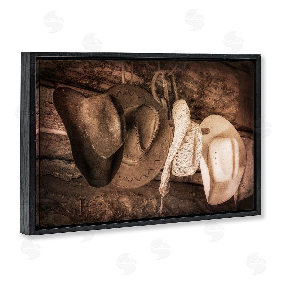 Danita Delimont Rustic Cowboy Hats Black Floating Frame Canvas Wall Art Print