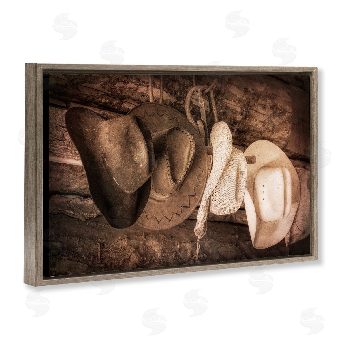 Danita Delimont Rustic Cowboy Hats Brown Floating Frame Canvas Wall Art Print