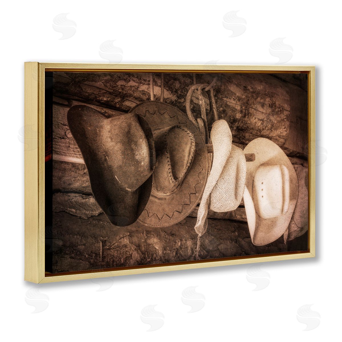 Danita Delimont Rustic Cowboy Hats Gold Floating Frame Canvas Wall Art Print