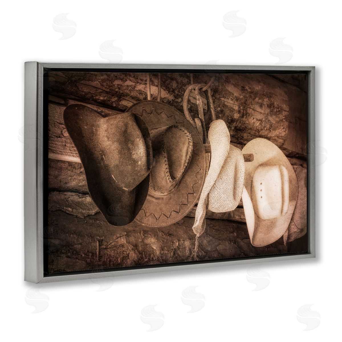 Danita Delimont Rustic Cowboy Hats Gray Floating Frame Canvas Wall Art Print