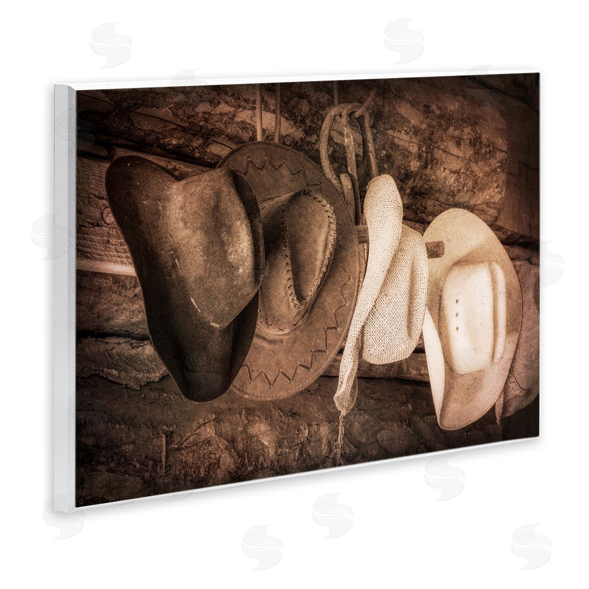 Danita Delimont Rustic Cowboy Hats Wooden Wall Plaque Art Print