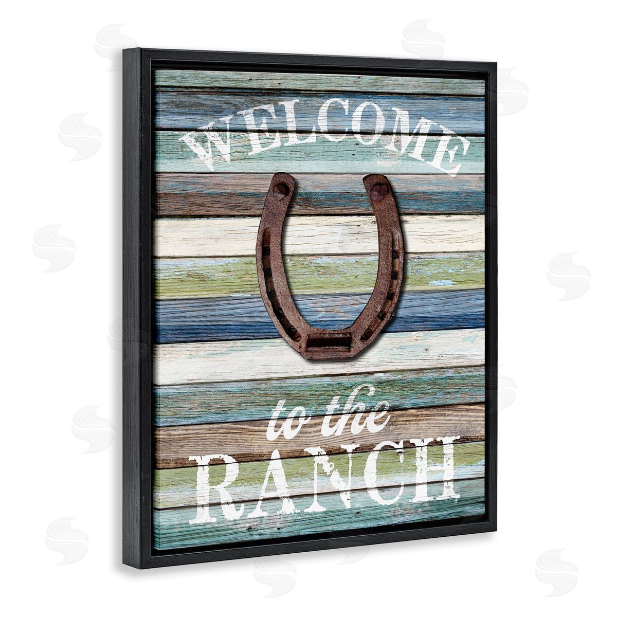Susan Arnot Welcome Ranch with Horseshoe Black Floating Frame Canvas Wall Art Print