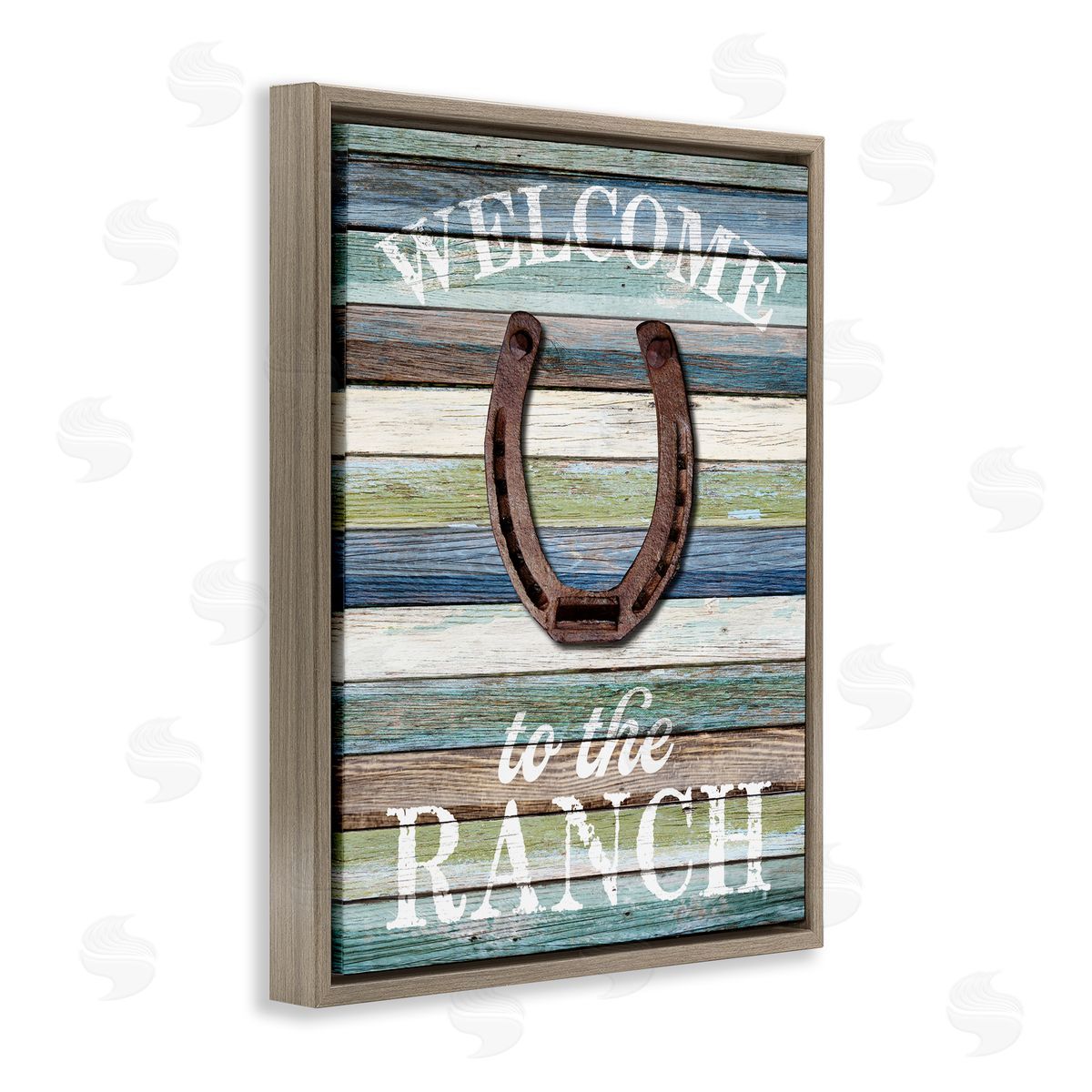 Susan Arnot Welcome Ranch with Horseshoe Brown Floating Frame Canvas Wall Art Print