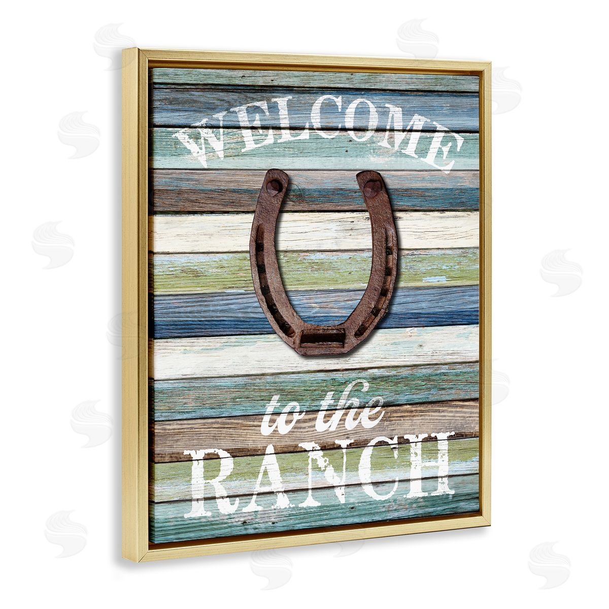 Susan Arnot Welcome Ranch with Horseshoe Gold Floating Frame Canvas Wall Art Print