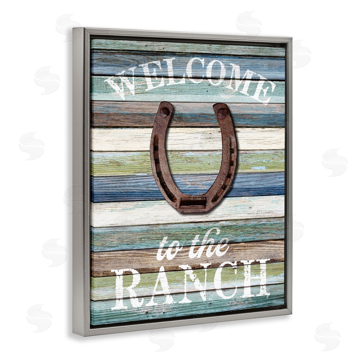 Susan Arnot Welcome Ranch with Horseshoe Gray Floating Frame Canvas Wall Art Print