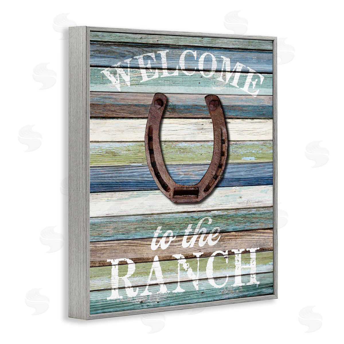 Susan Arnot Welcome Ranch with Horseshoe Gray Framed Giclee Wall Art Print
