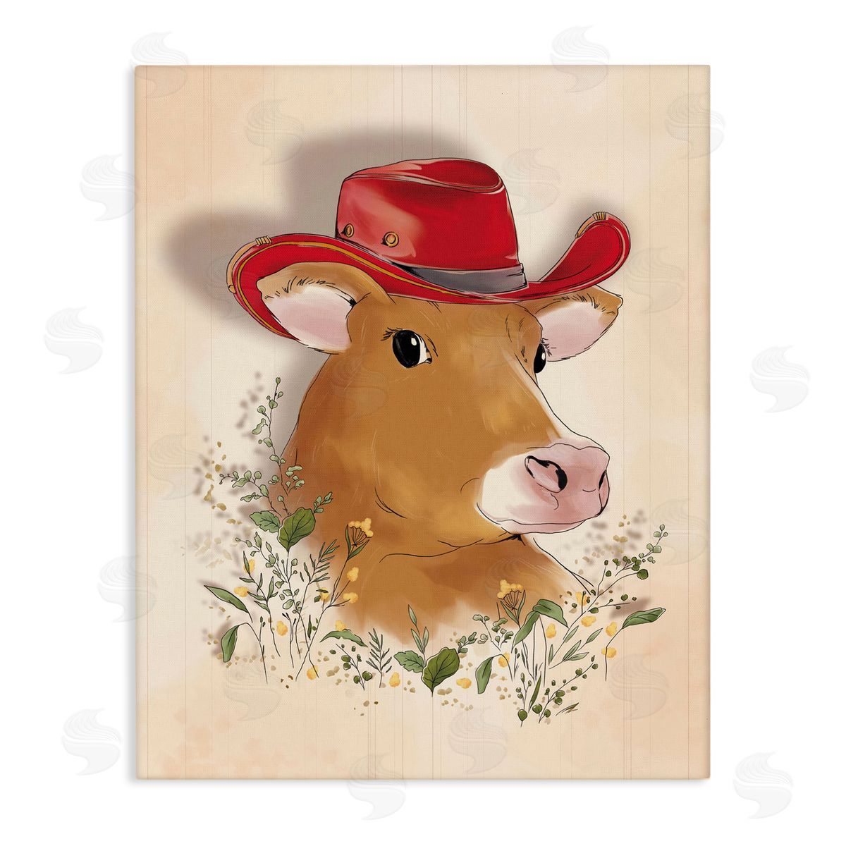Andrea Jasid Grassi Cow with Red Cowboy Hat Canvas Wall Art Print