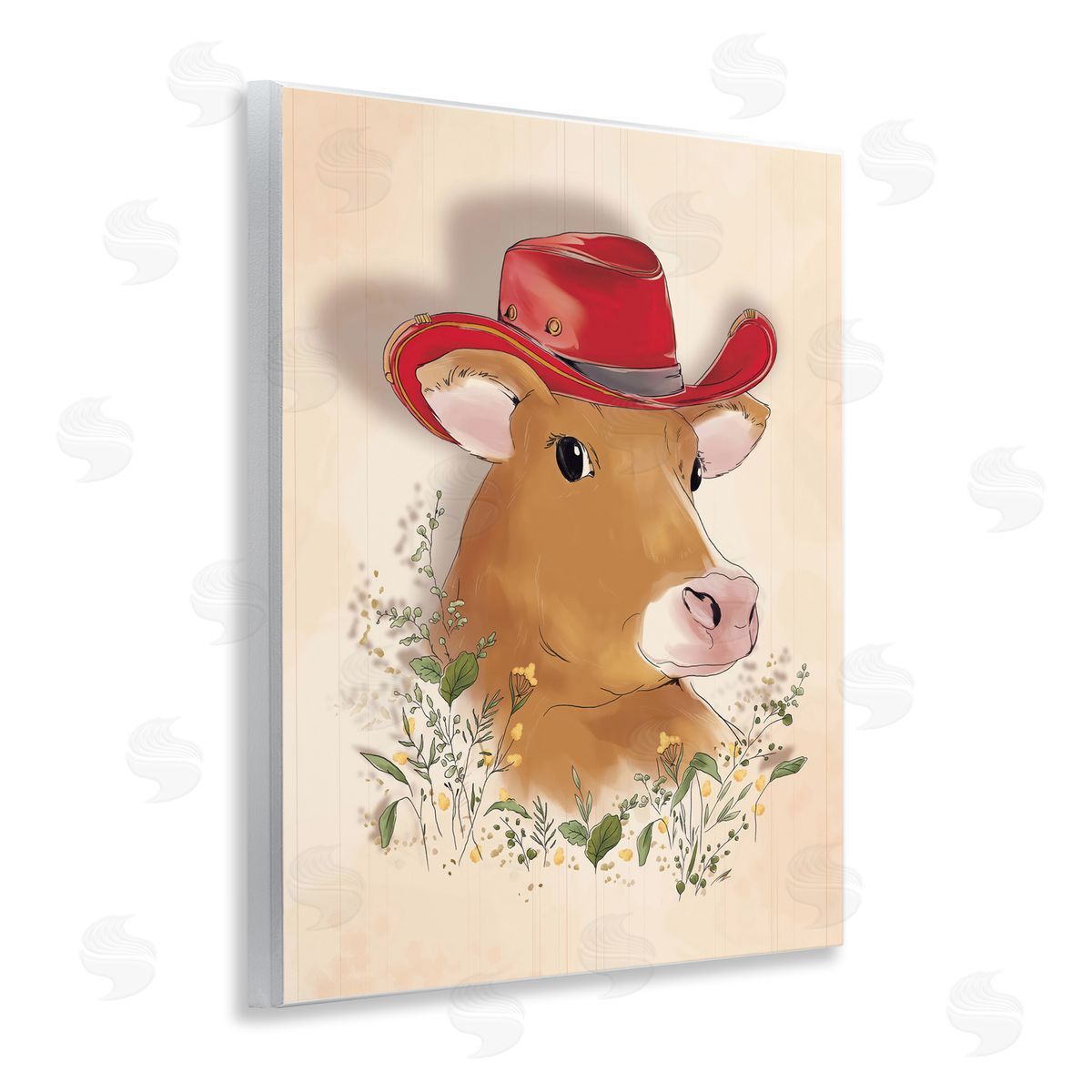 Andrea Jasid Grassi Cow with Red Cowboy Hat Wooden Wall Plaque Art Print