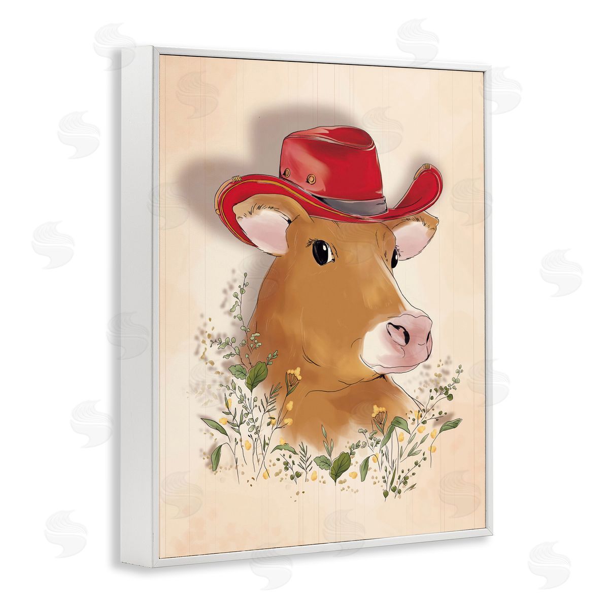Andrea Jasid Grassi Cow with Red Cowboy Hat White Framed Giclee Wall Art Print