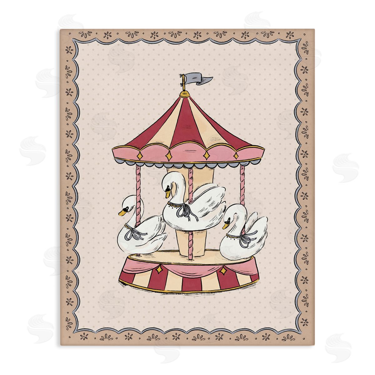 Andrea Jasid Grassi Vintage Swan Carousel Canvas Wall Art Print