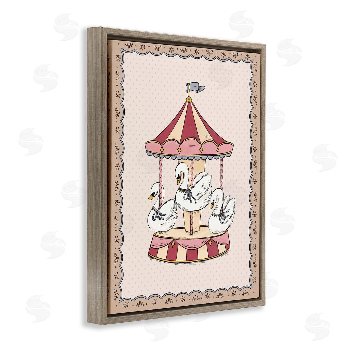 Andrea Jasid Grassi Vintage Swan Carousel Brown Floating Frame Canvas Wall Art Print
