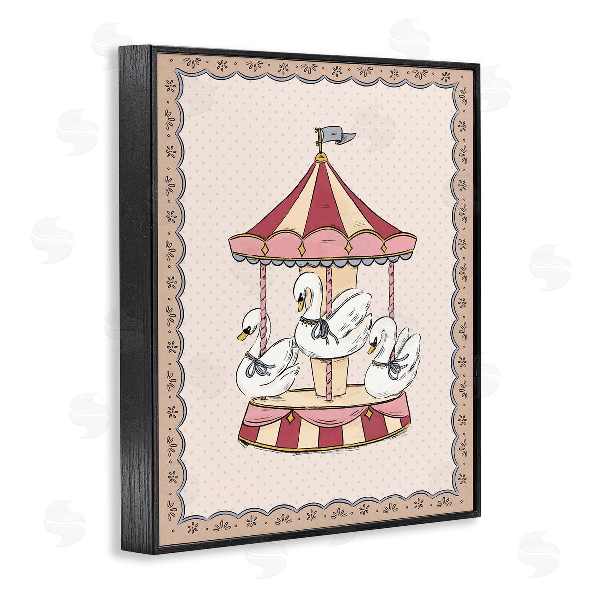 Andrea Jasid Grassi Vintage Swan Carousel Black Framed Giclee Wall Art Print