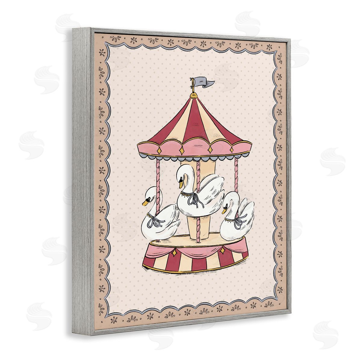 Andrea Jasid Grassi Vintage Swan Carousel Gray Framed Giclee Wall Art Print