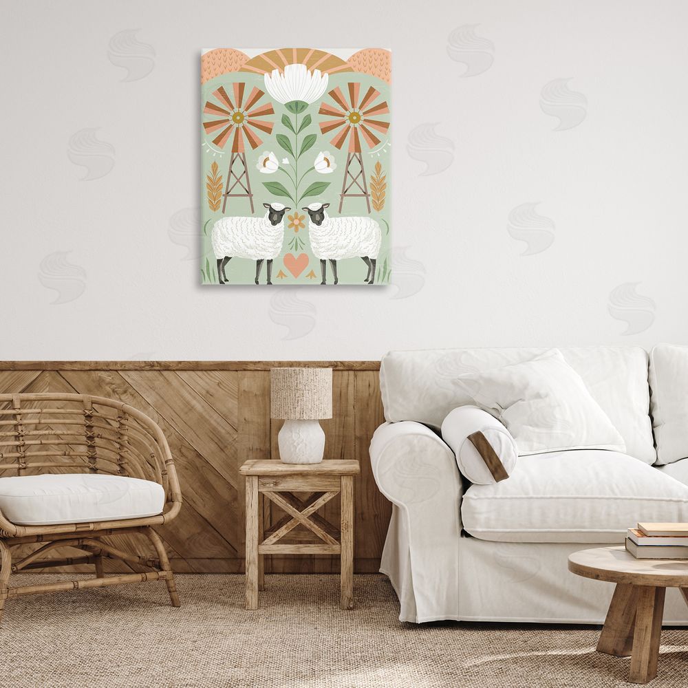 Arrolynn Weiderhold Sheep & Windmill Pattern Canvas Wall Art Print in Room
