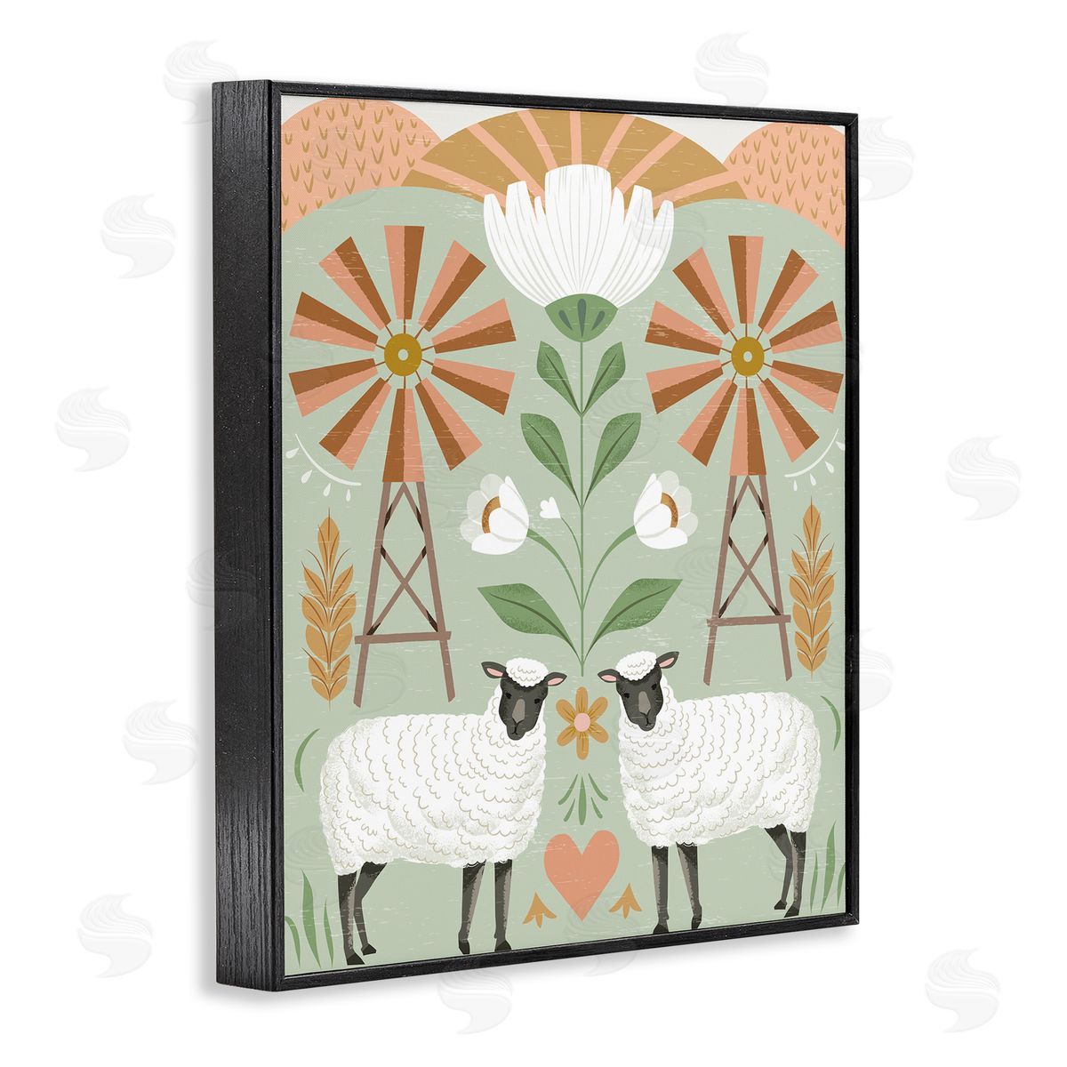 Arrolynn Weiderhold Sheep & Windmill Pattern Black Framed Giclee Wall Art Print