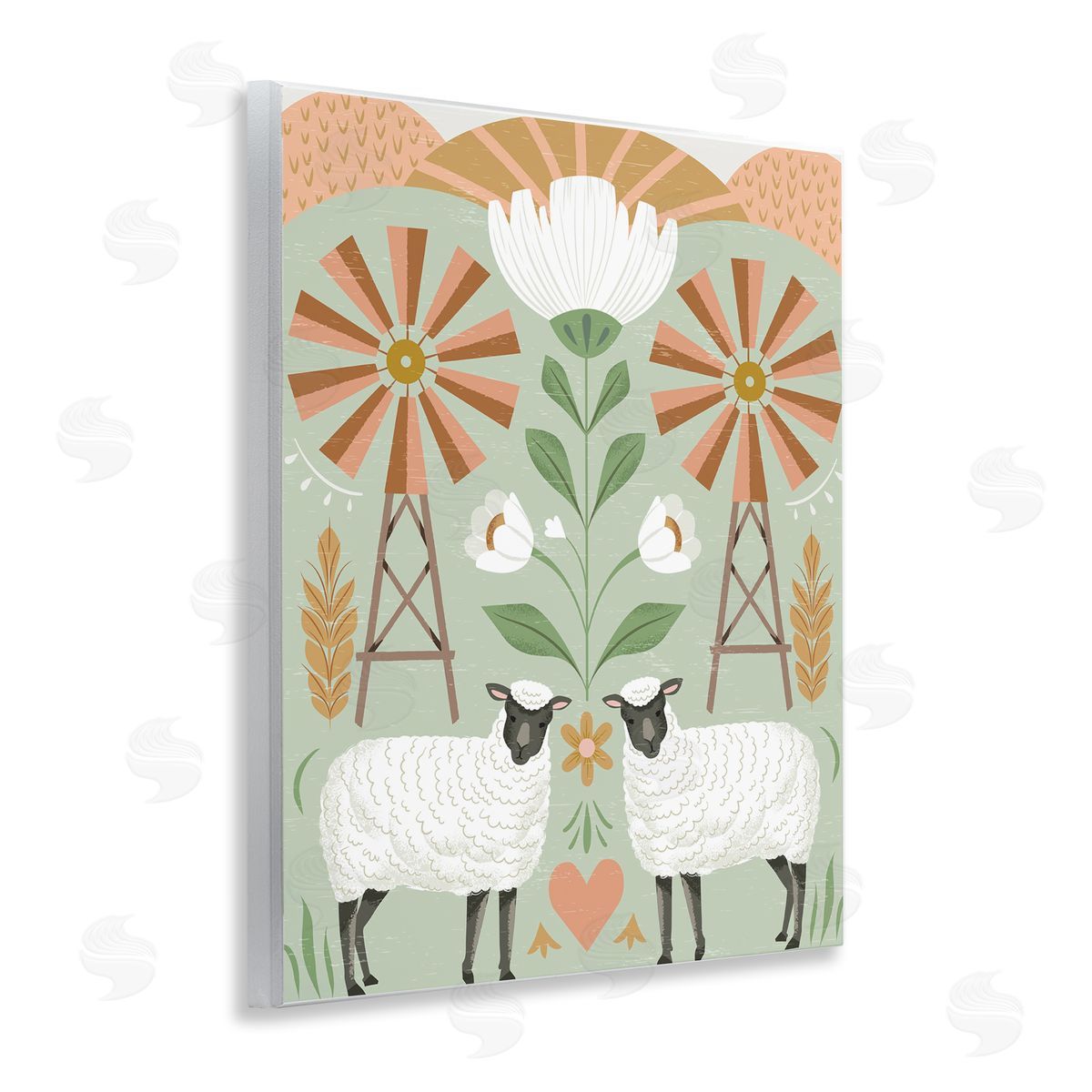 Arrolynn Weiderhold Sheep & Windmill Pattern Wooden Wall Plaque Art Print