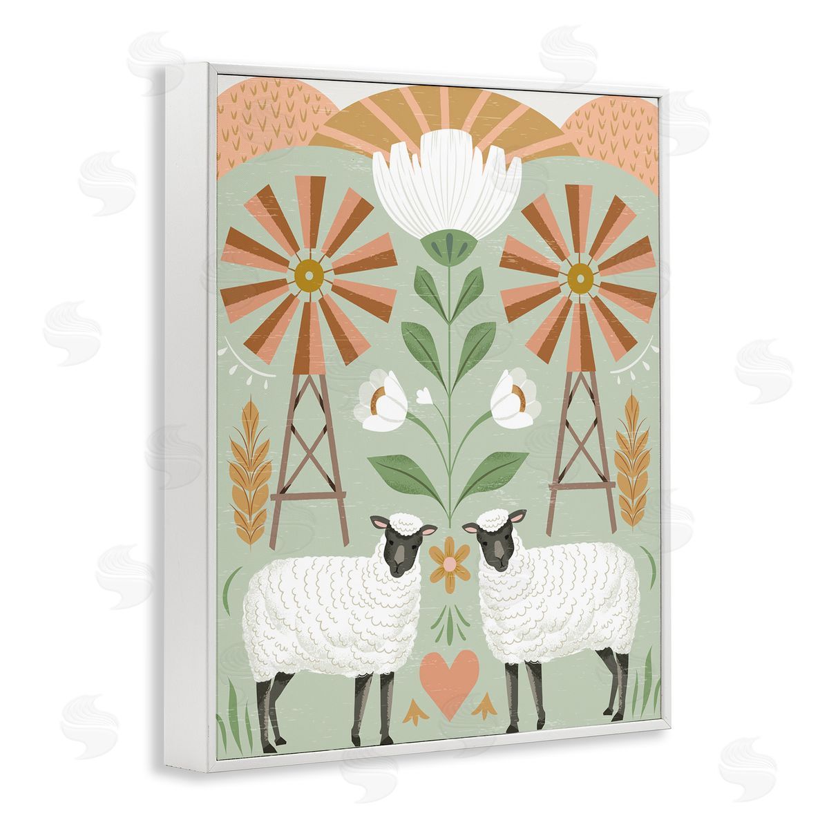 Arrolynn Weiderhold Sheep & Windmill Pattern White Framed Giclee Wall Art Print