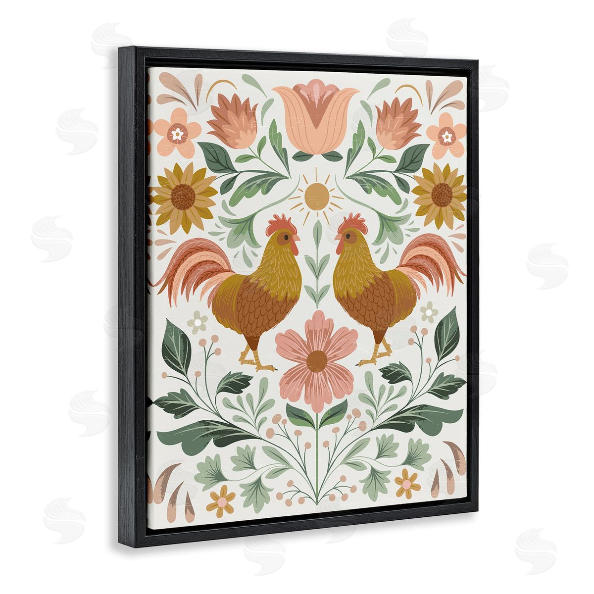 Arrolynn Weiderhold Hen & Florals Pattern Black Floating Frame Canvas Wall Art Print