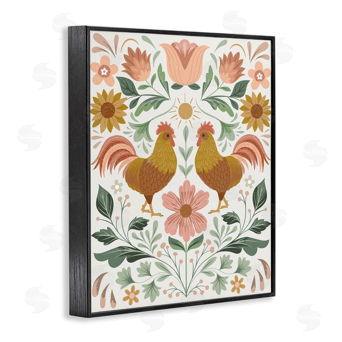 Arrolynn Weiderhold Hen & Florals Pattern Black Framed Giclee Wall Art Print