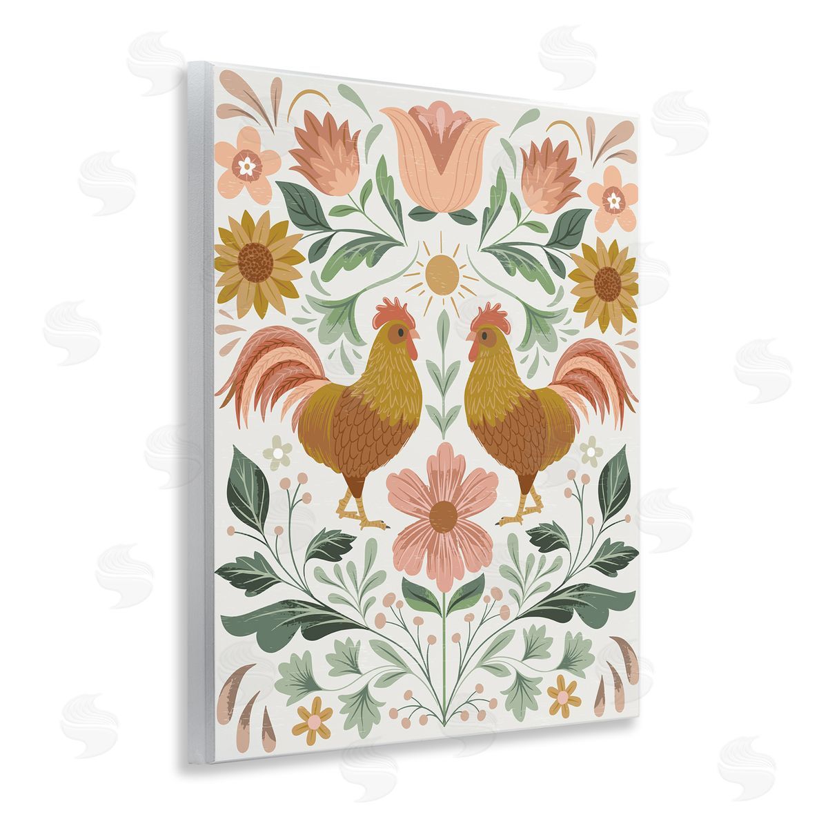 Arrolynn Weiderhold Hen & Florals Pattern Wooden Wall Plaque Art Print