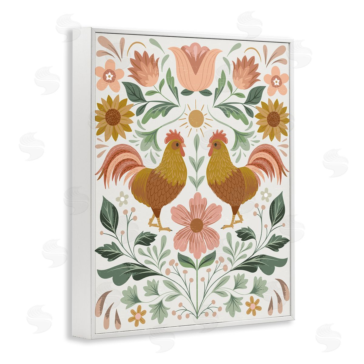 Arrolynn Weiderhold Hen & Florals Pattern White Framed Giclee Wall Art Print