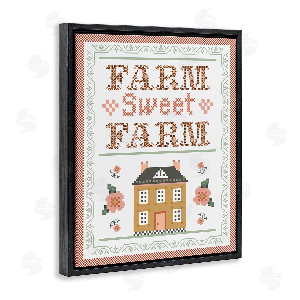Arrolynn Weiderhold Sweet Farm Needlepoint Style Black Floating Frame Canvas Wall Art Print