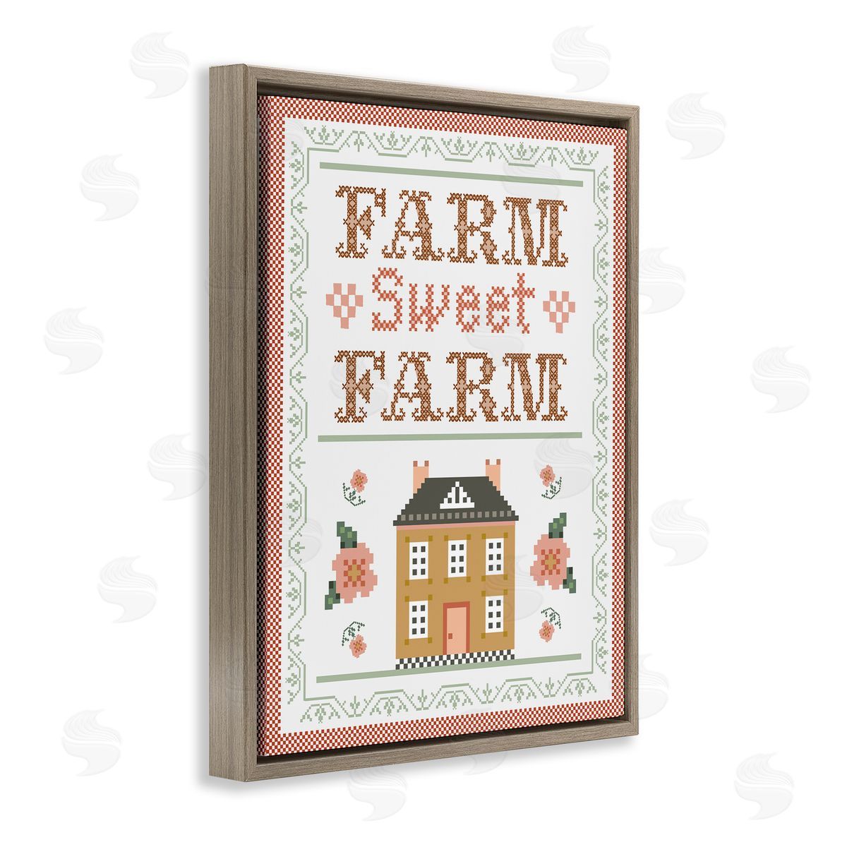Arrolynn Weiderhold Sweet Farm Needlepoint Style Brown Floating Frame Canvas Wall Art Print