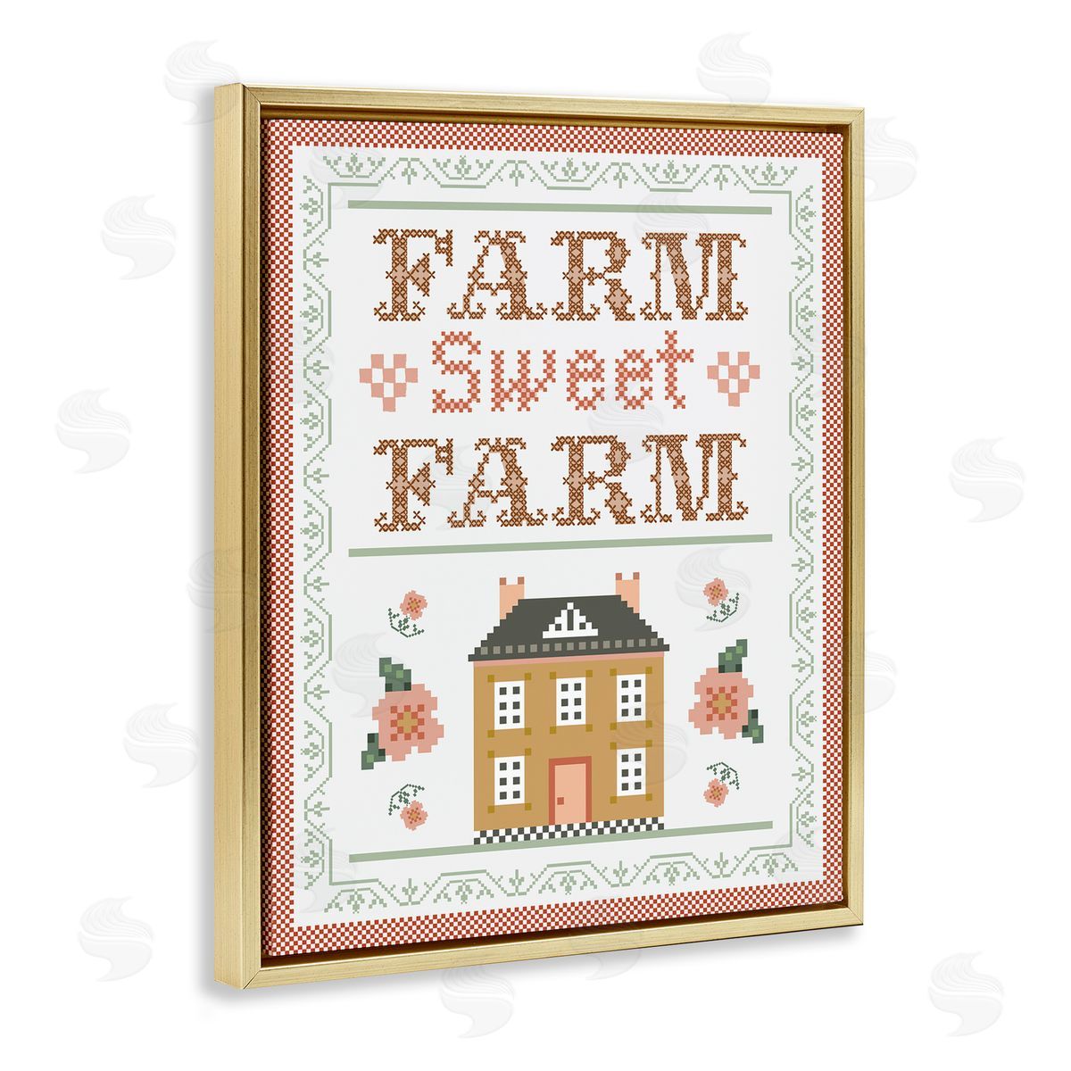 Arrolynn Weiderhold Sweet Farm Needlepoint Style Gold Floating Frame Canvas Wall Art Print