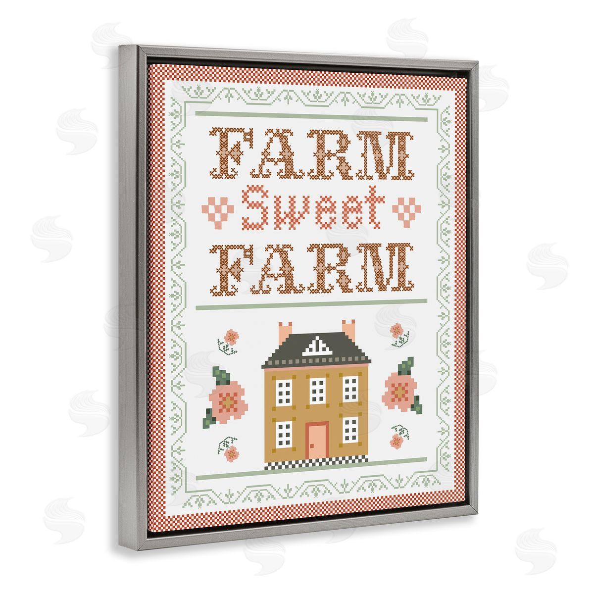 Arrolynn Weiderhold Sweet Farm Needlepoint Style Gray Floating Frame Canvas Wall Art Print