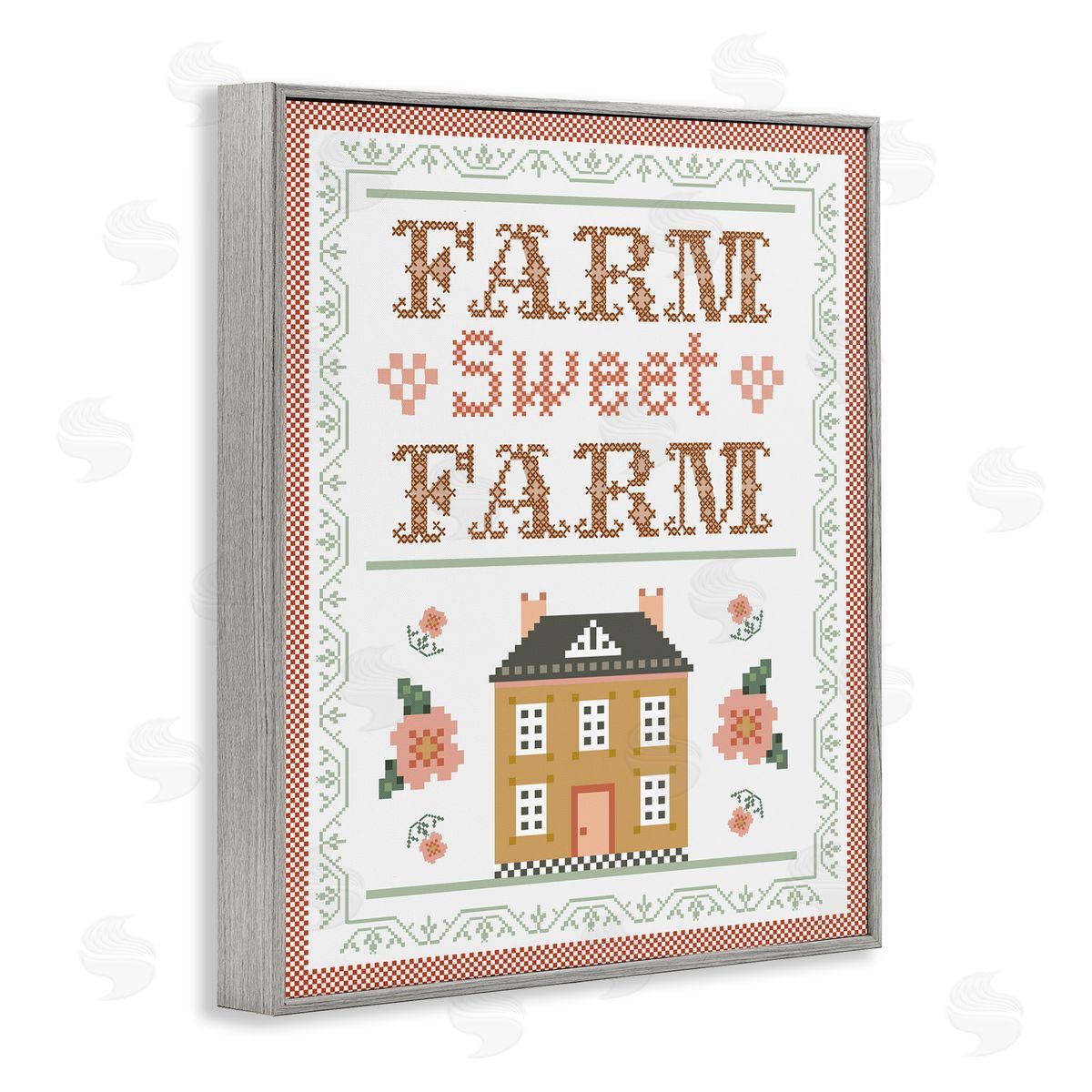 Arrolynn Weiderhold Sweet Farm Needlepoint Style Gray Framed Giclee Wall Art Print