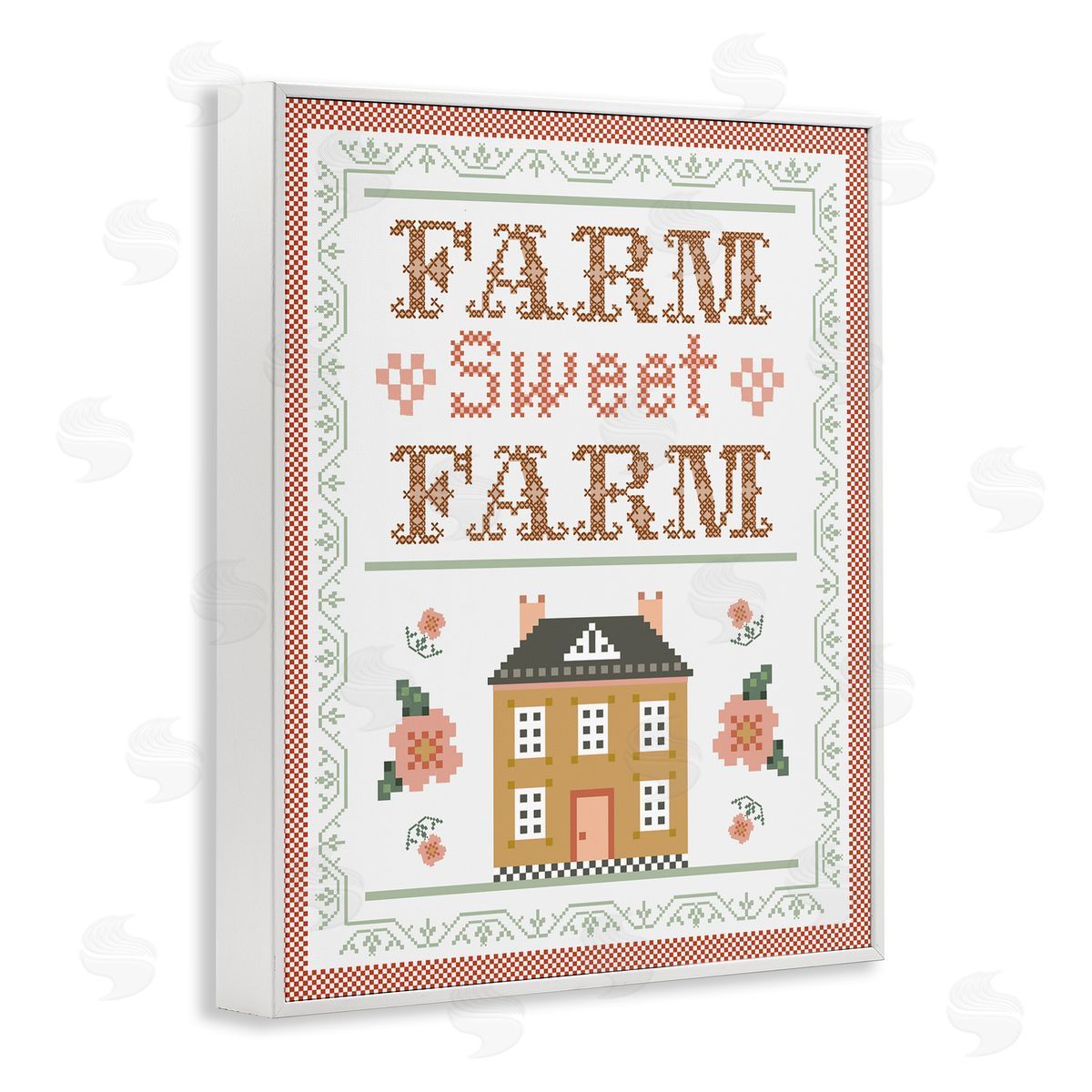 Arrolynn Weiderhold Sweet Farm Needlepoint Style White Framed Giclee Wall Art Print