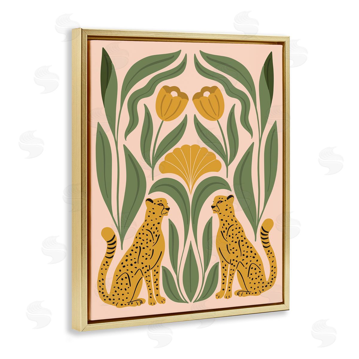 Hey Bre! Creative Studio Boho Chic Mirrored Leopards Gold Floating Frame Canvas Wall Art Print