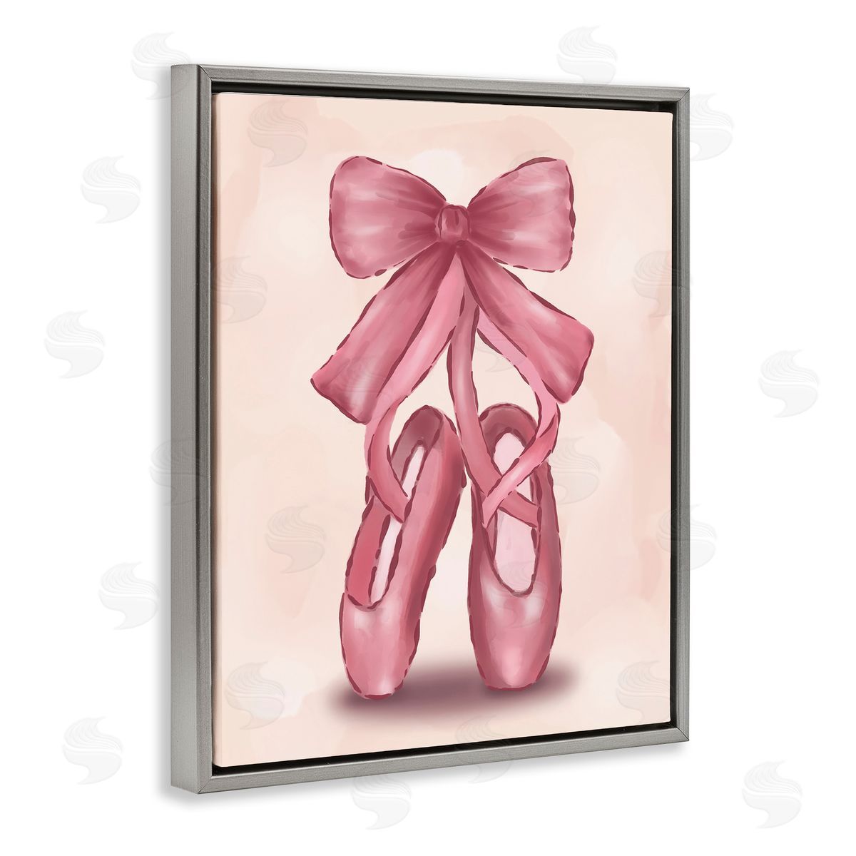 Hey Bre! Creative Studio Ballet Slippers Bow Gray Floating Frame Canvas Wall Art Print