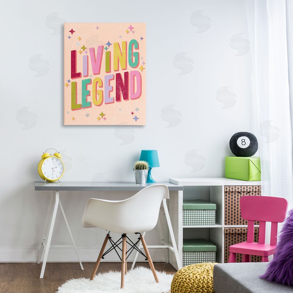 Caroline Alfreds Vintage Living Legend Phrase Canvas Wall Art Print in Room