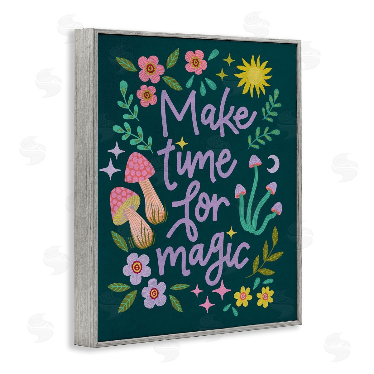 Caroline Alfreds Time For Magic with Florals Gray Framed Giclee Wall Art Print