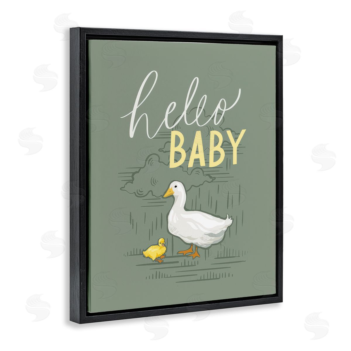 Caverly Smith Hello Baby Duck & Duckling Black Floating Frame Canvas Wall Art Print