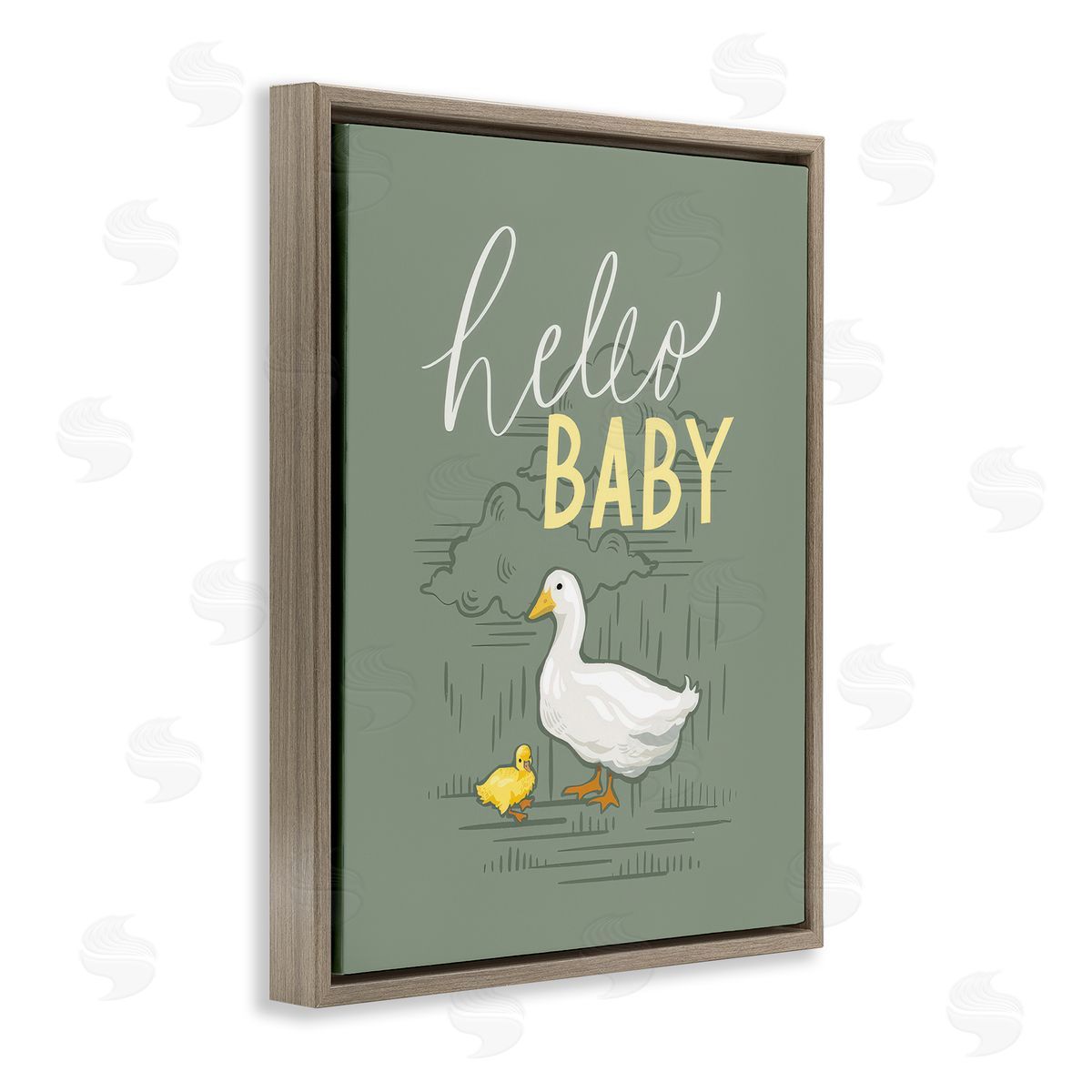 Caverly Smith Hello Baby Duck & Duckling Brown Floating Frame Canvas Wall Art Print