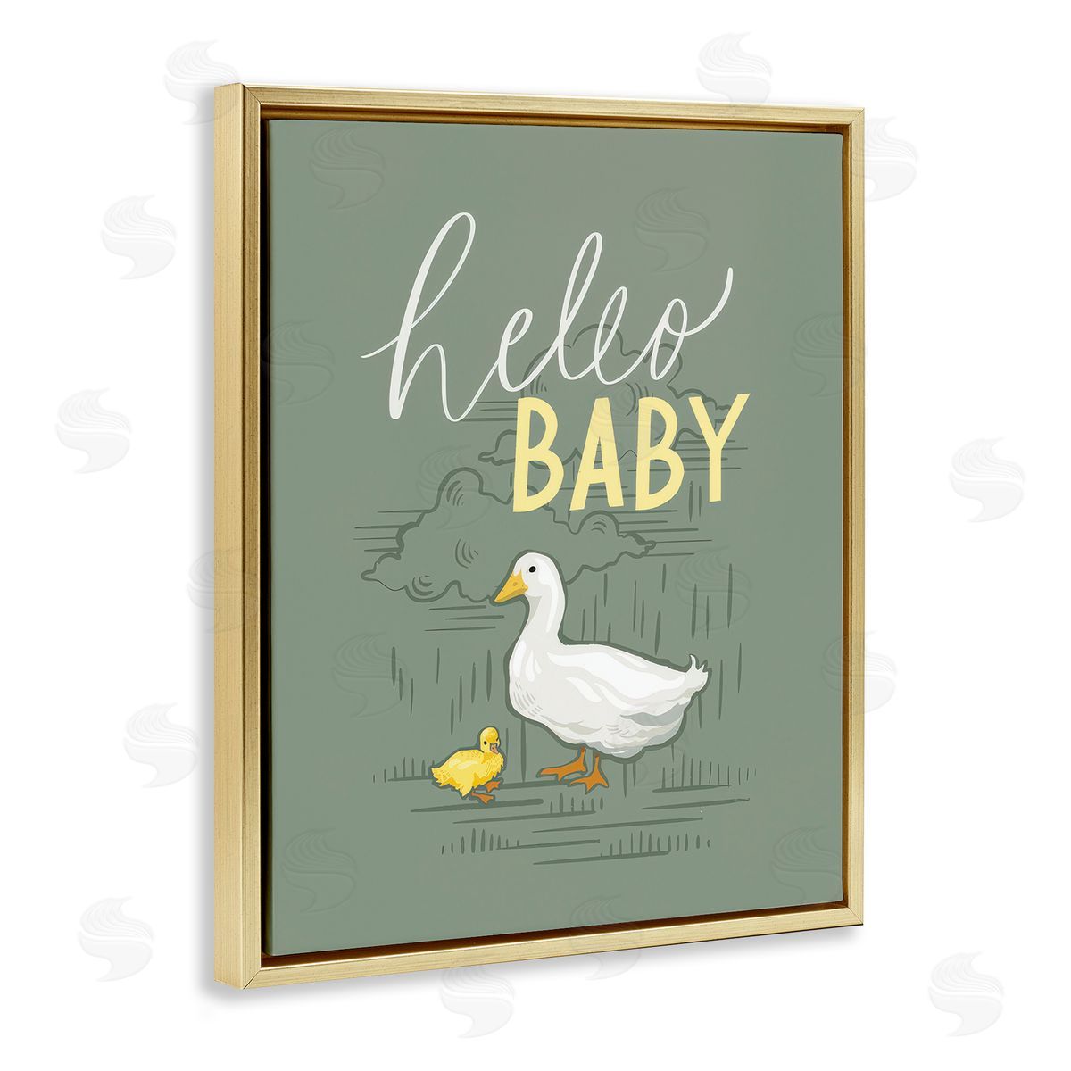 Caverly Smith Hello Baby Duck & Duckling Gold Floating Frame Canvas Wall Art Print