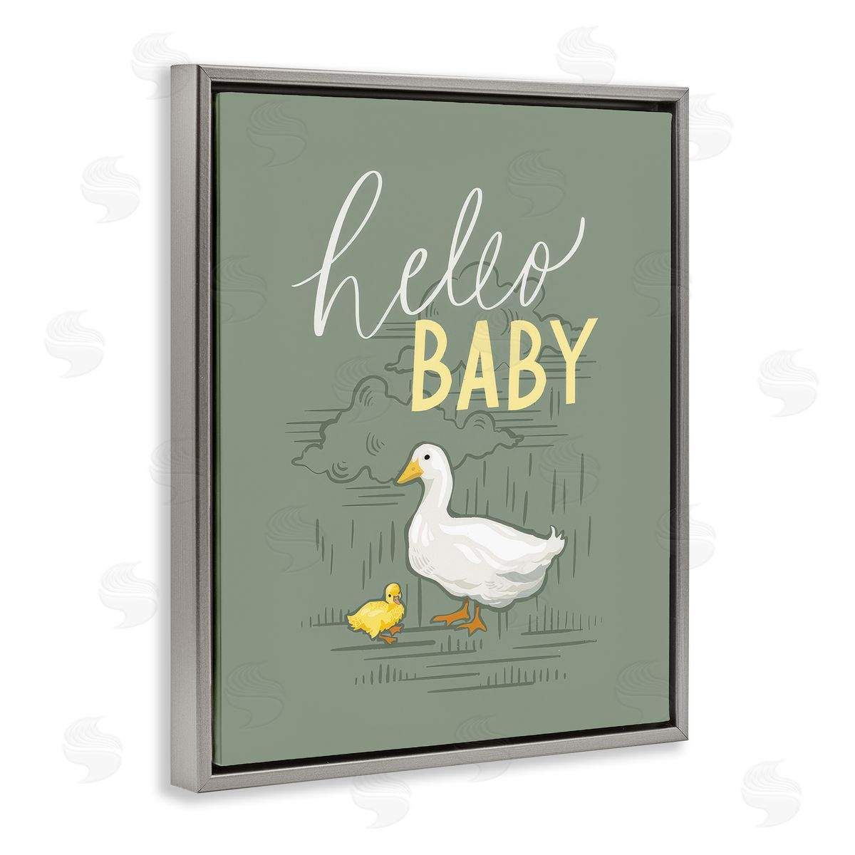 Caverly Smith Hello Baby Duck & Duckling Gray Floating Frame Canvas Wall Art Print