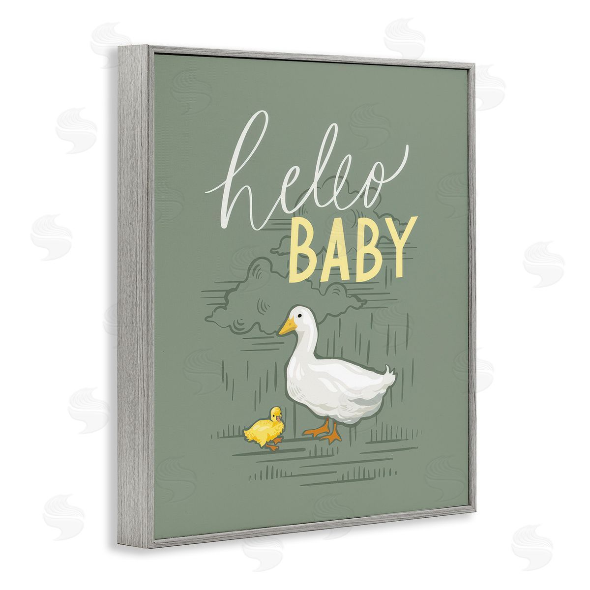 Caverly Smith Hello Baby Duck & Duckling Gray Framed Giclee Wall Art Print