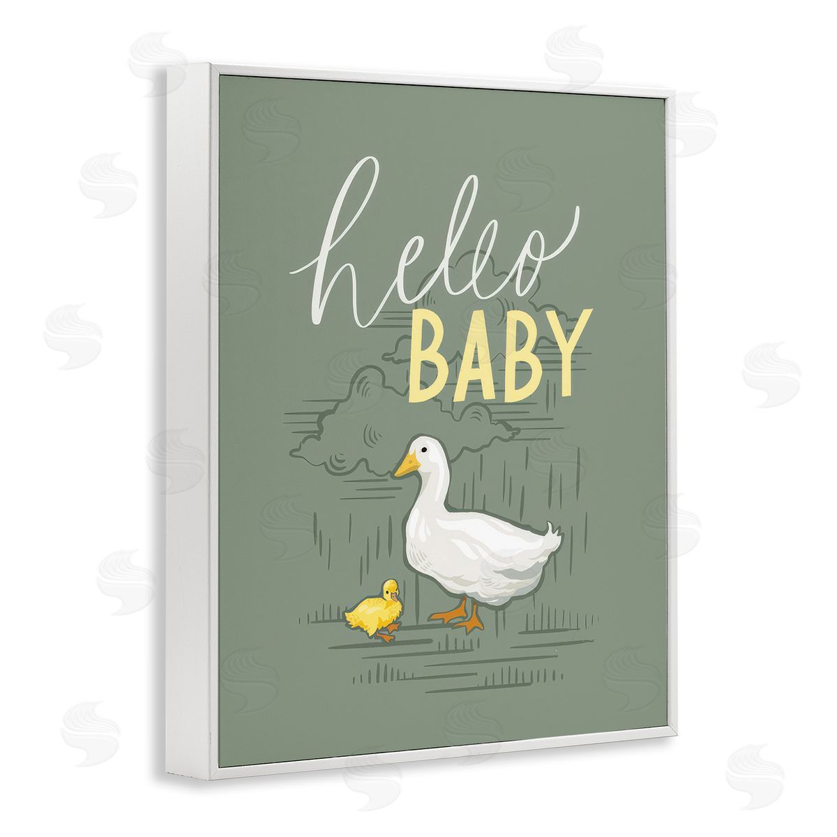 Caverly Smith Hello Baby Duck & Duckling White Framed Giclee Wall Art Print