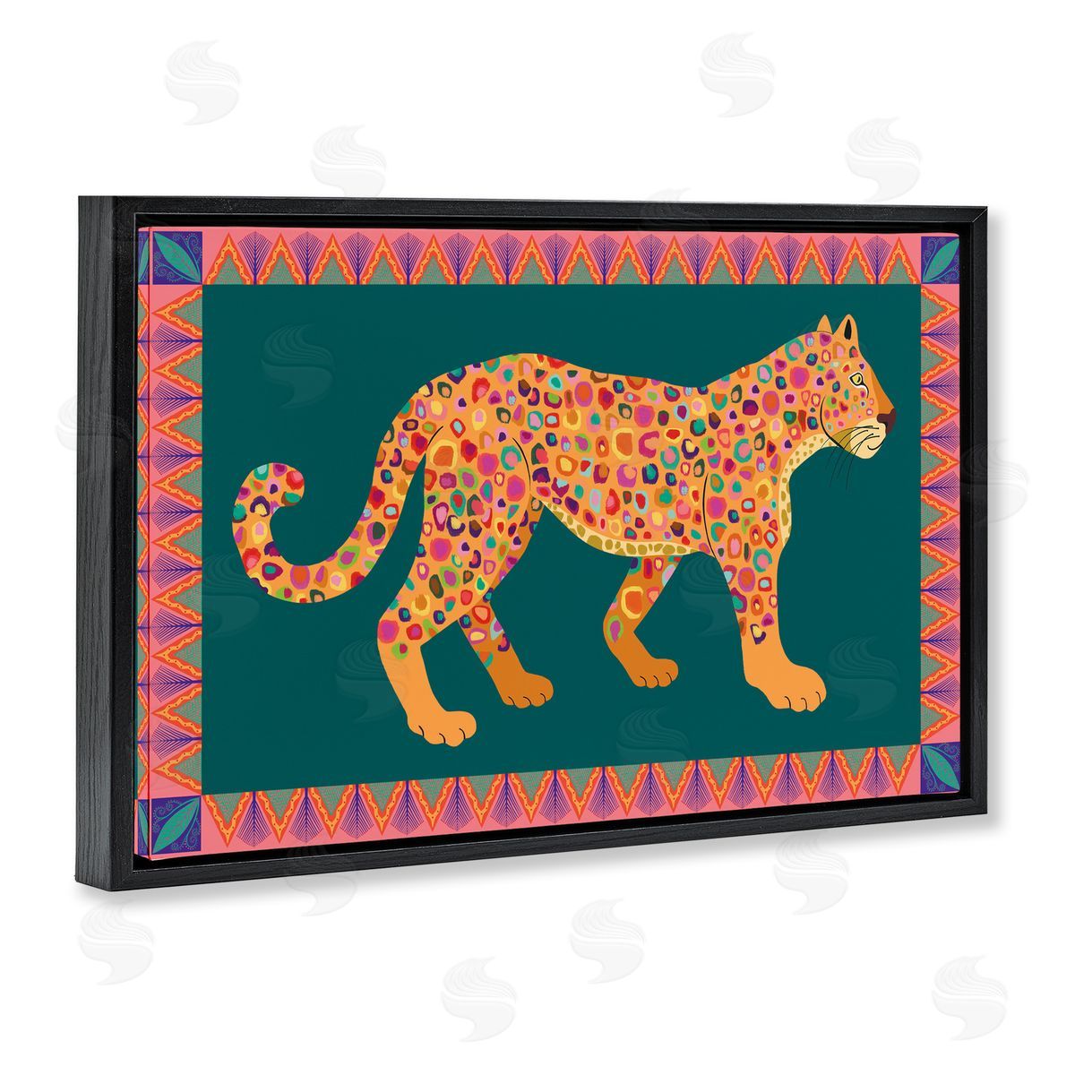 Darlene Seale Bold Patterned Lion Black Floating Frame Canvas Wall Art Print