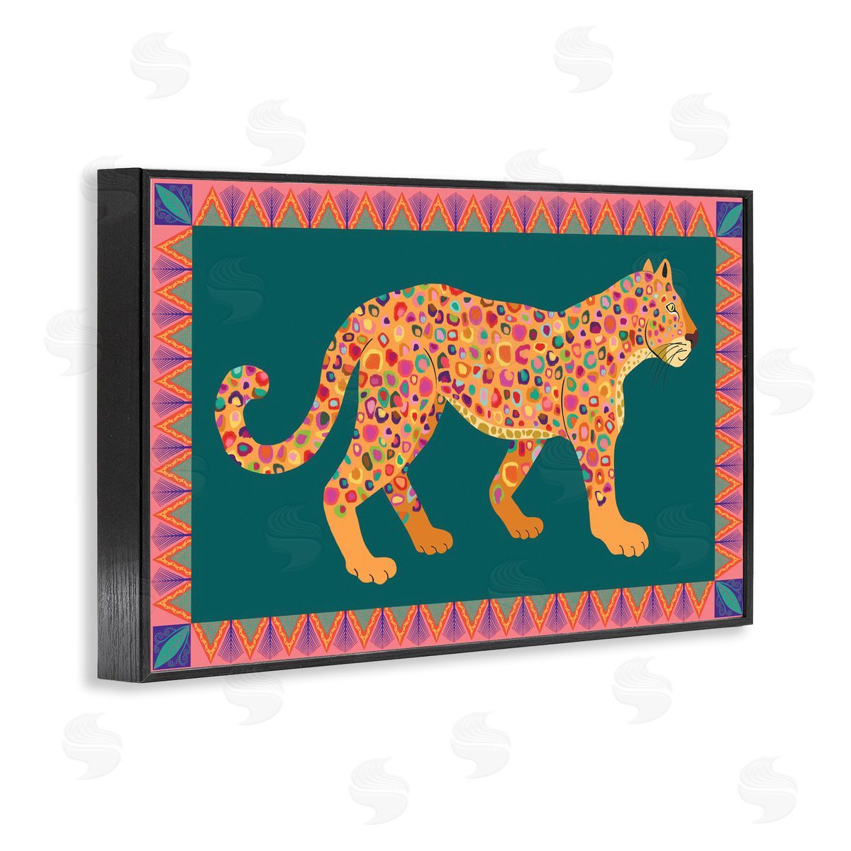 Darlene Seale Bold Patterned Lion Black Framed Giclee Wall Art Print