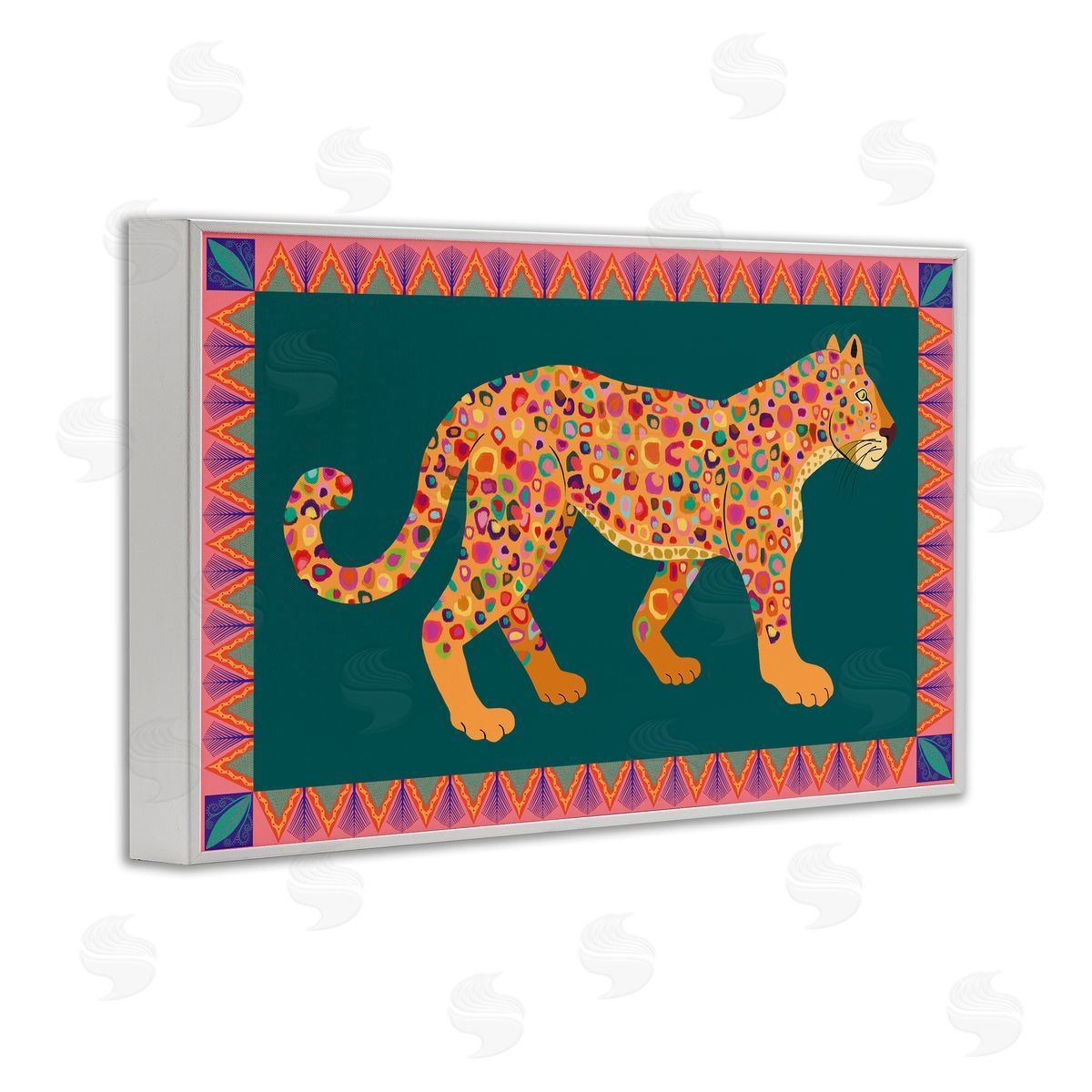 Darlene Seale Bold Patterned Lion White Framed Giclee Wall Art Print