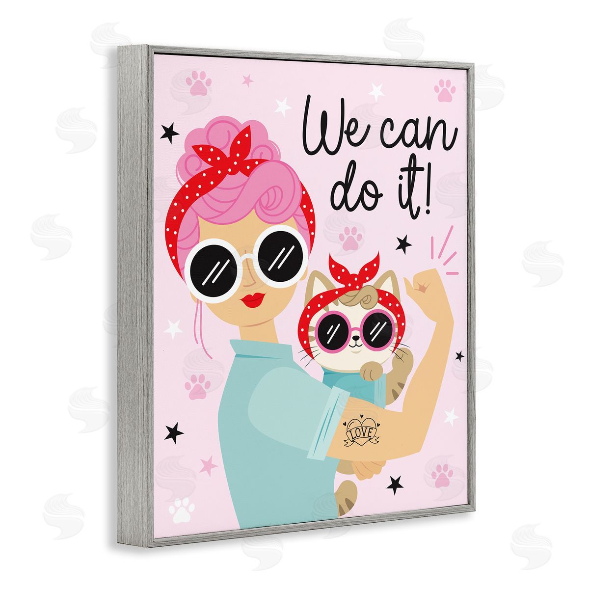 Ilis Avilés We Can Girl & Cat Gray Framed Giclee Wall Art Print