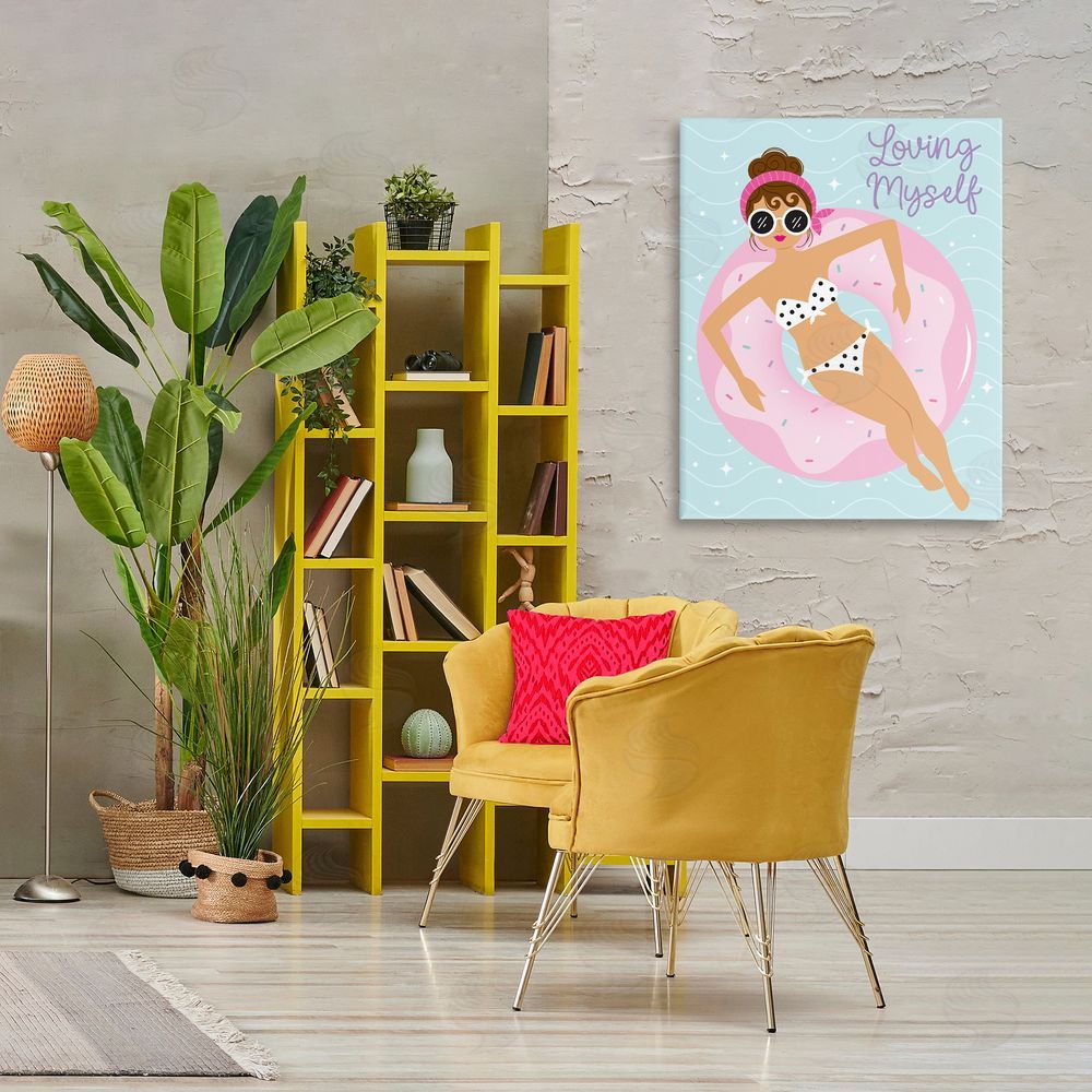 Ilis Avilés Loving Myself Girl in Pool Canvas Wall Art Print in Room